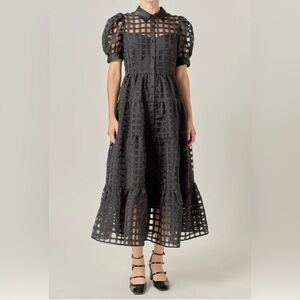 English Factory Sheer Black Checkered Dress
